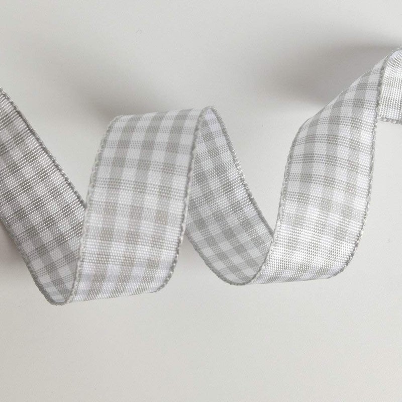 Micomon Gingham Ribbon - Gray and White, 25 Yards Each Roll, 100% Polyester (5/8"") - Image 5